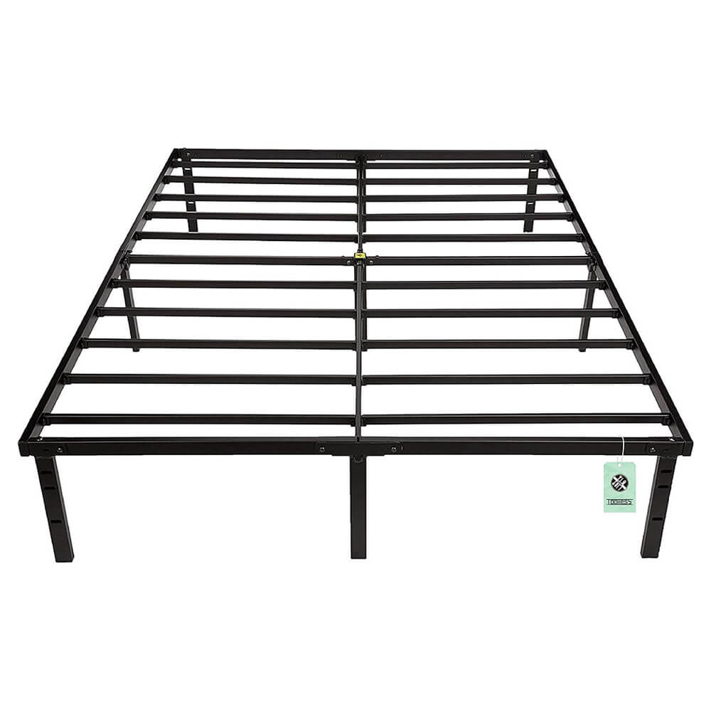 Heavy-Duty Non-Slip Bed Frame with Steel Slats, Queen, Black