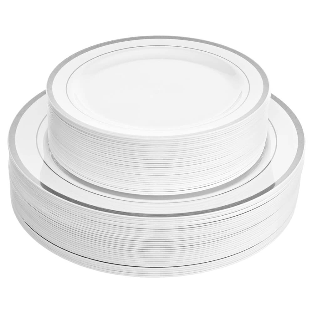 Aya's Cutlery Kingdom 60-Piece Disposable Heavy-Duty Plastic Plate Set, White/Silver