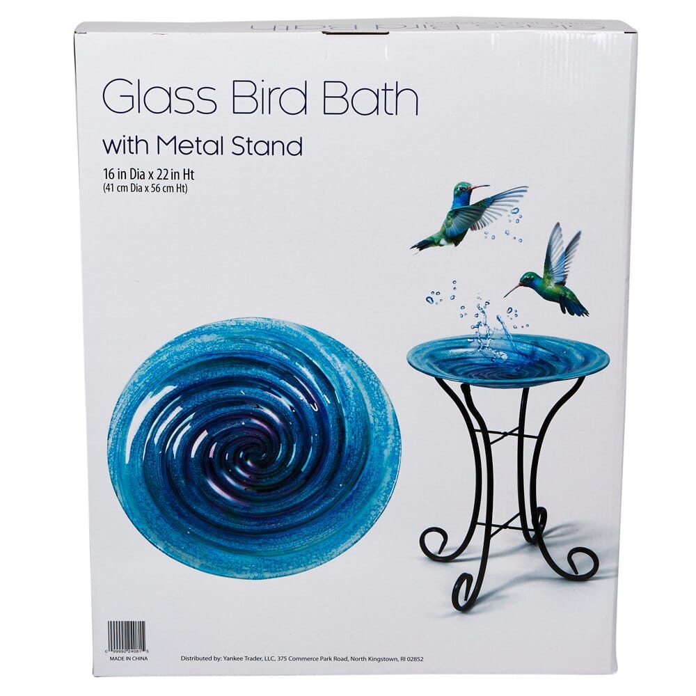 Glass Bird Bath with Metal Stand, 22"