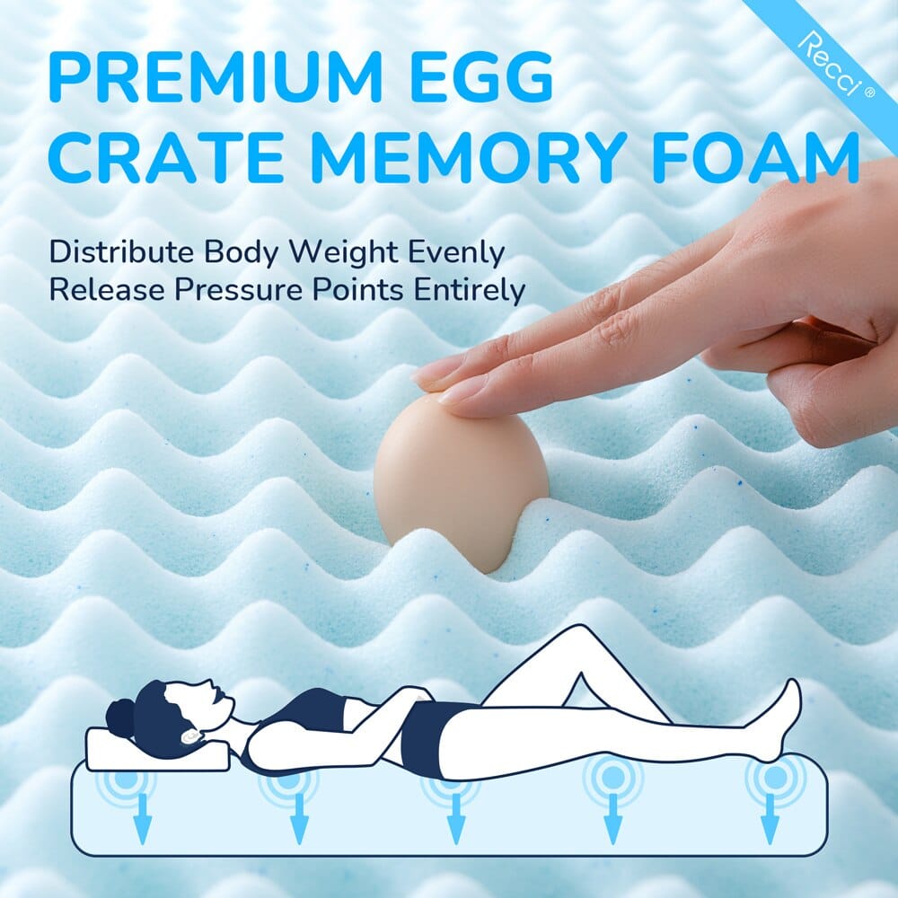RECCI 2.5" Queen Egg Crate Memory Foam Mattress Topper
