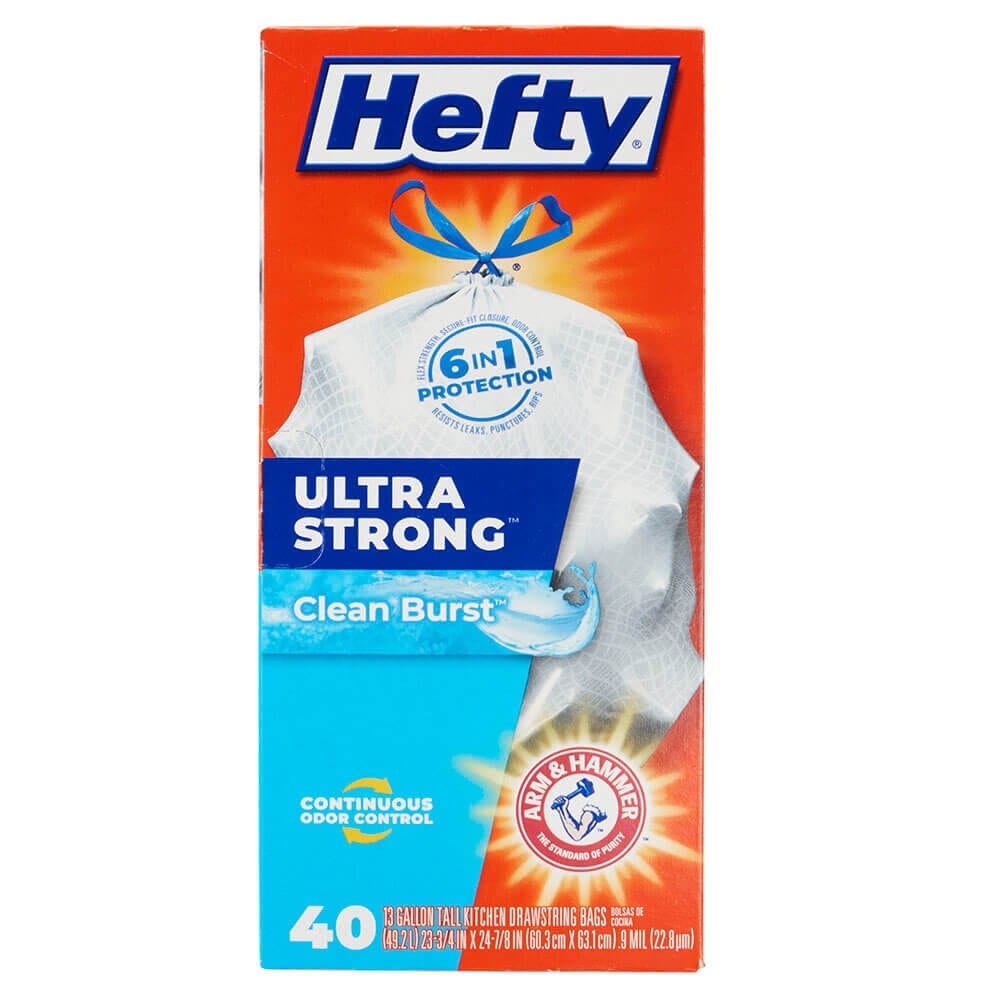 Hefty Ultra Strong Clean Burts 13 Gallon Trash Bags, 40 Count