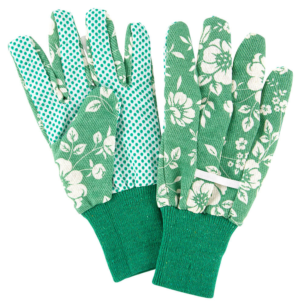 Garden Grove Women's Green Floral Print Garden Gloves with PVC Dots