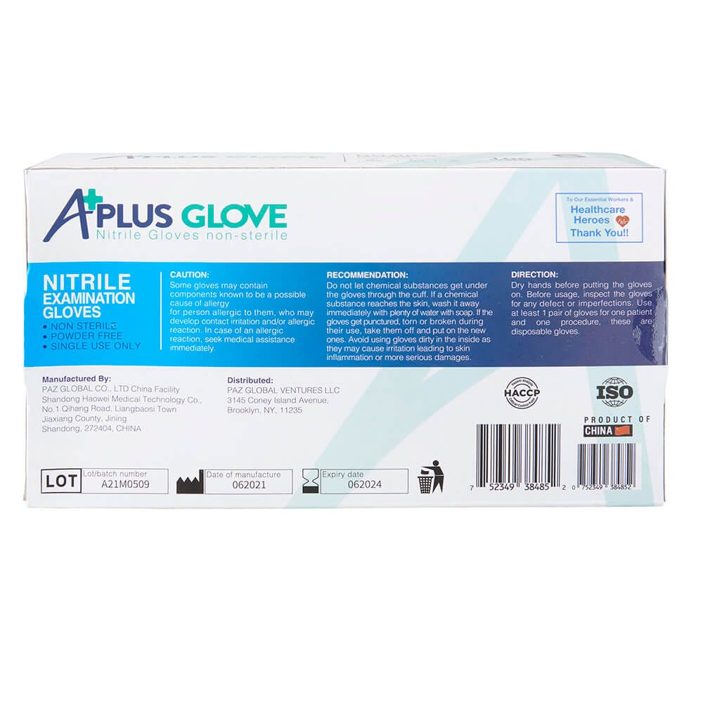A+ Plus Disposable Nitrile Gloves, 100 Count