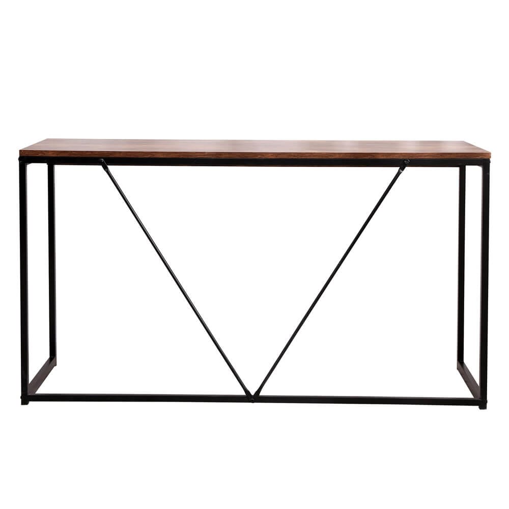 55" Modern Desk with Wooden Top, Rustic Brown/Black