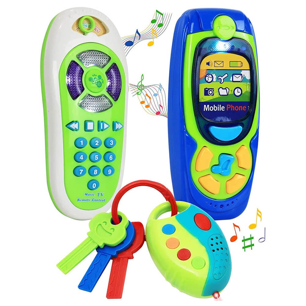 Click N' Play Pretend Play Cell Phone, TV Remote & Car Key Accessory Play Set