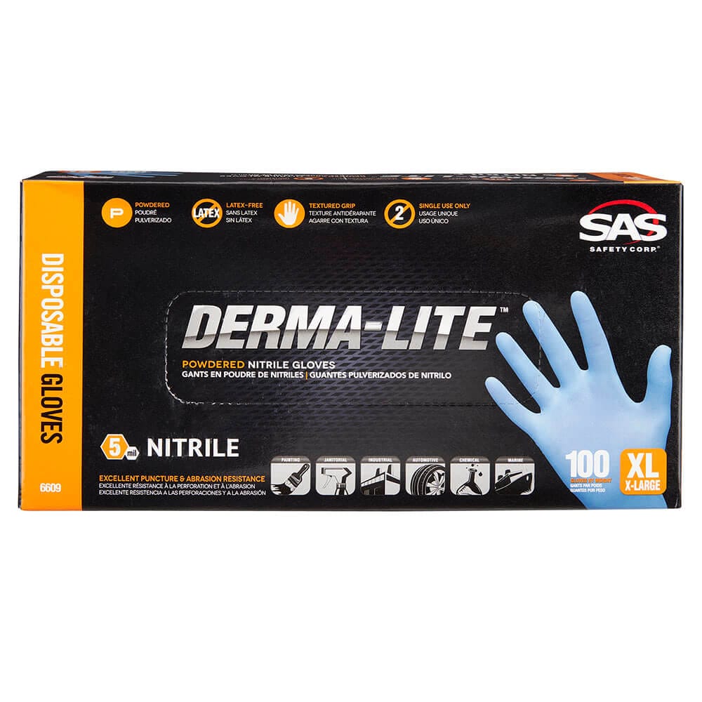 Derma-Lite Powdered Nitrile Disposable XL Gloves, 100 Count