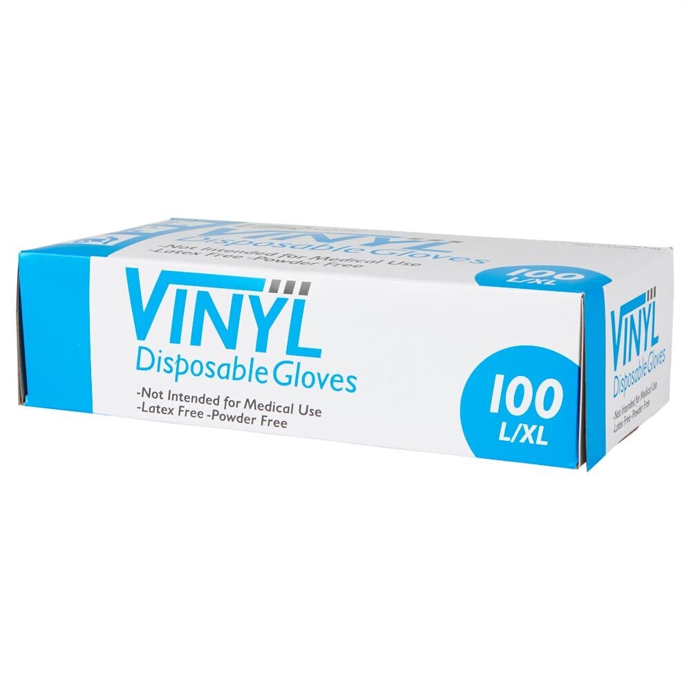 Vinyl Disposable Gloves, Latex and Powder Free, 100-count, Large