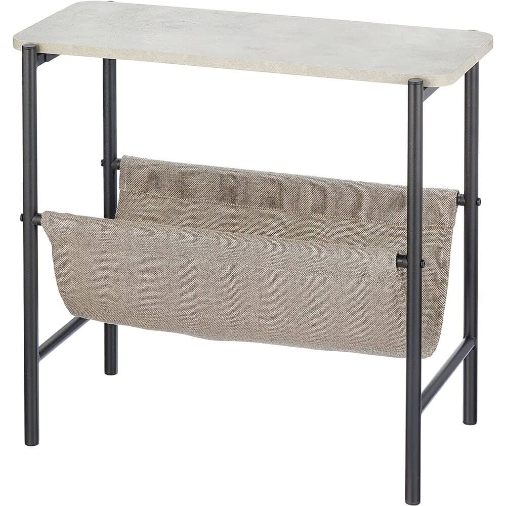 mDesign Industrial Side Table with Fabric Storage Basket, Black/Cement Gray