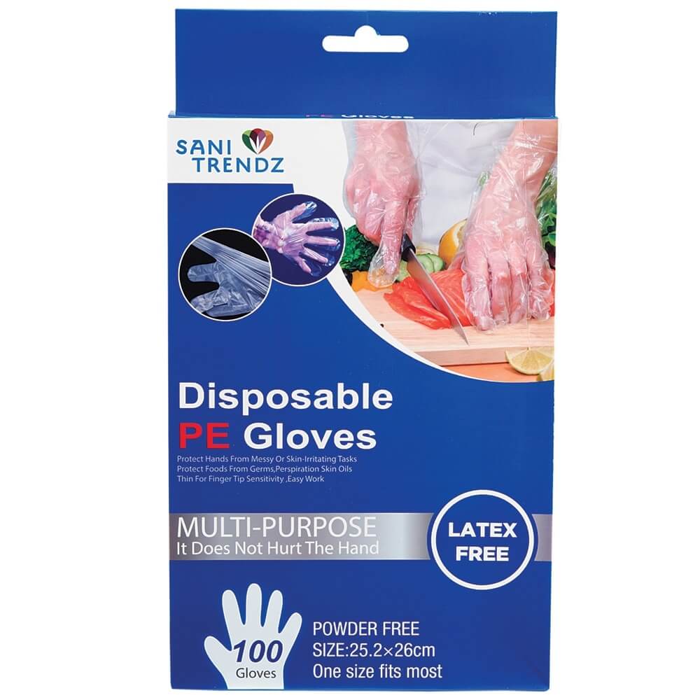 Disposable Multi-Purpose PE Gloves, 100 Count