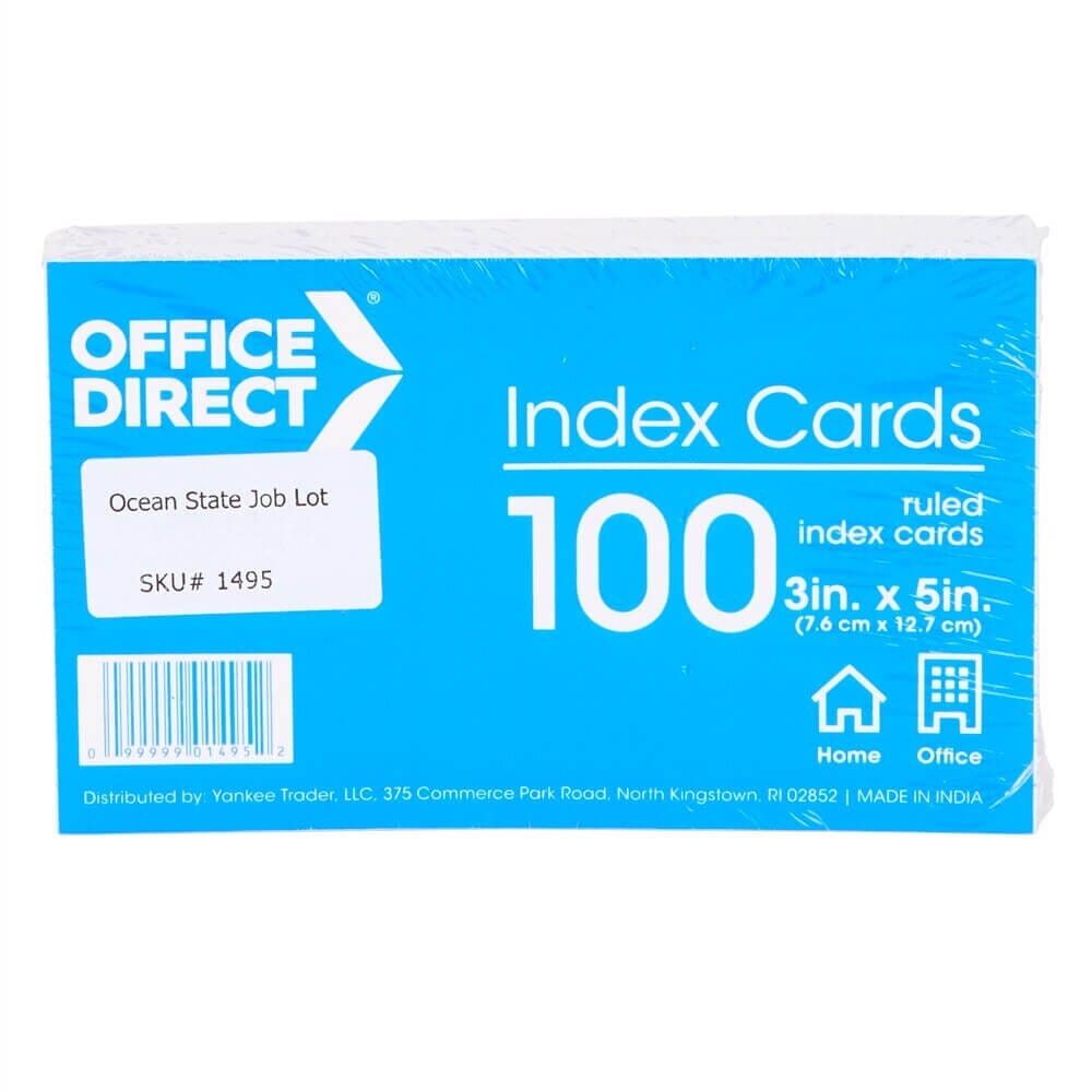 Office Direct Ruled 3" x 5" White Index Cards, 100-Count