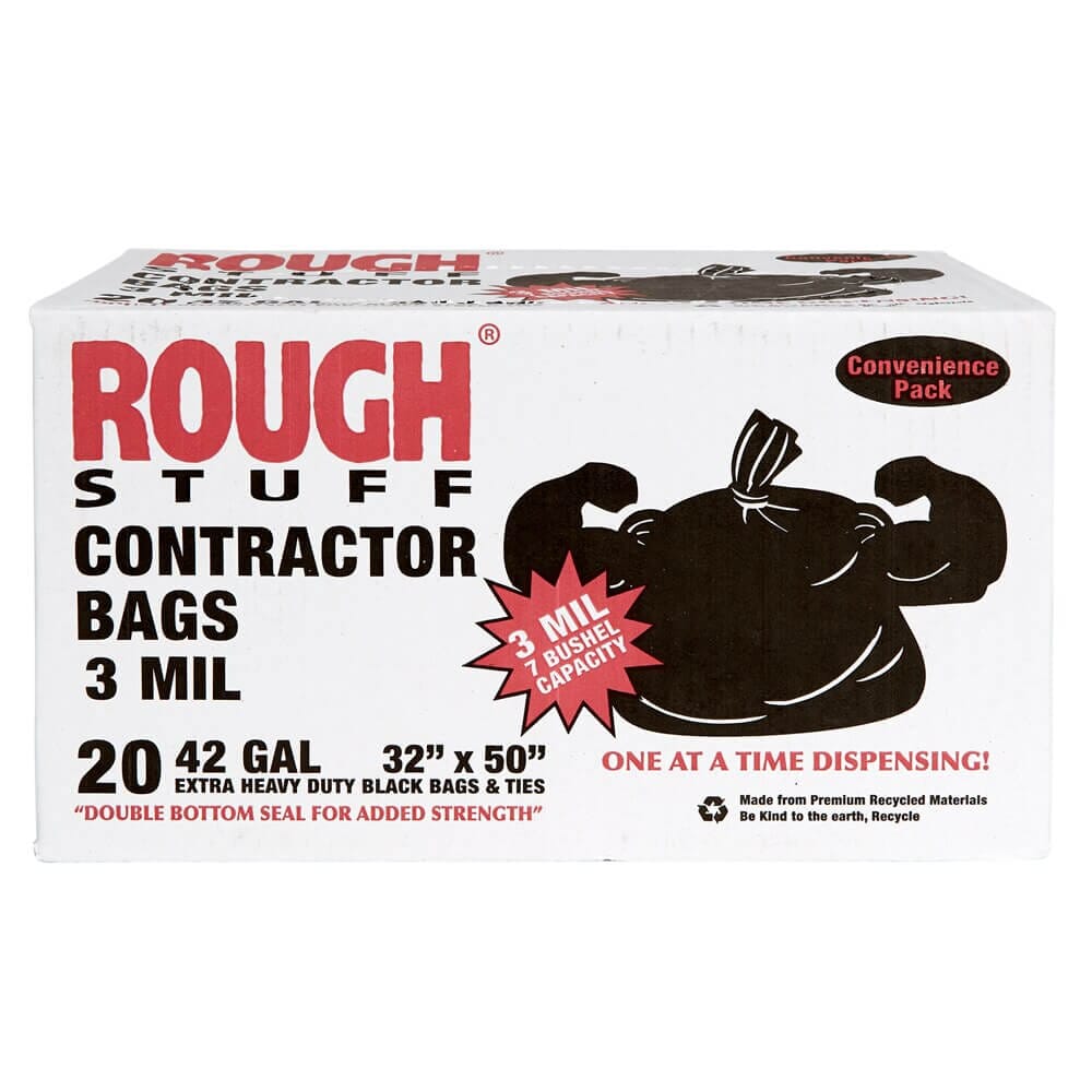 Rough Stuff 42 Gal Contractor Trash Bags, 20 Count