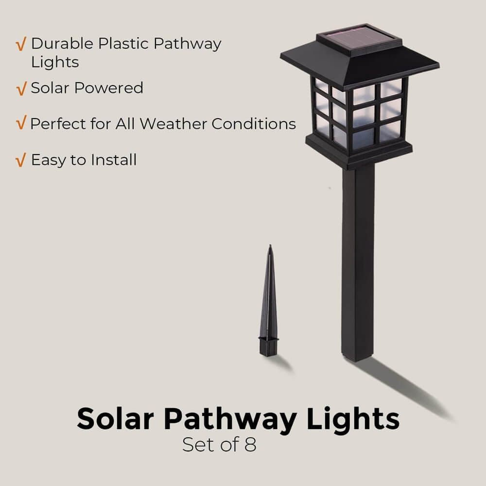 Laurel Canyon Square Solar Pathway Lights, 8-Pack, Black