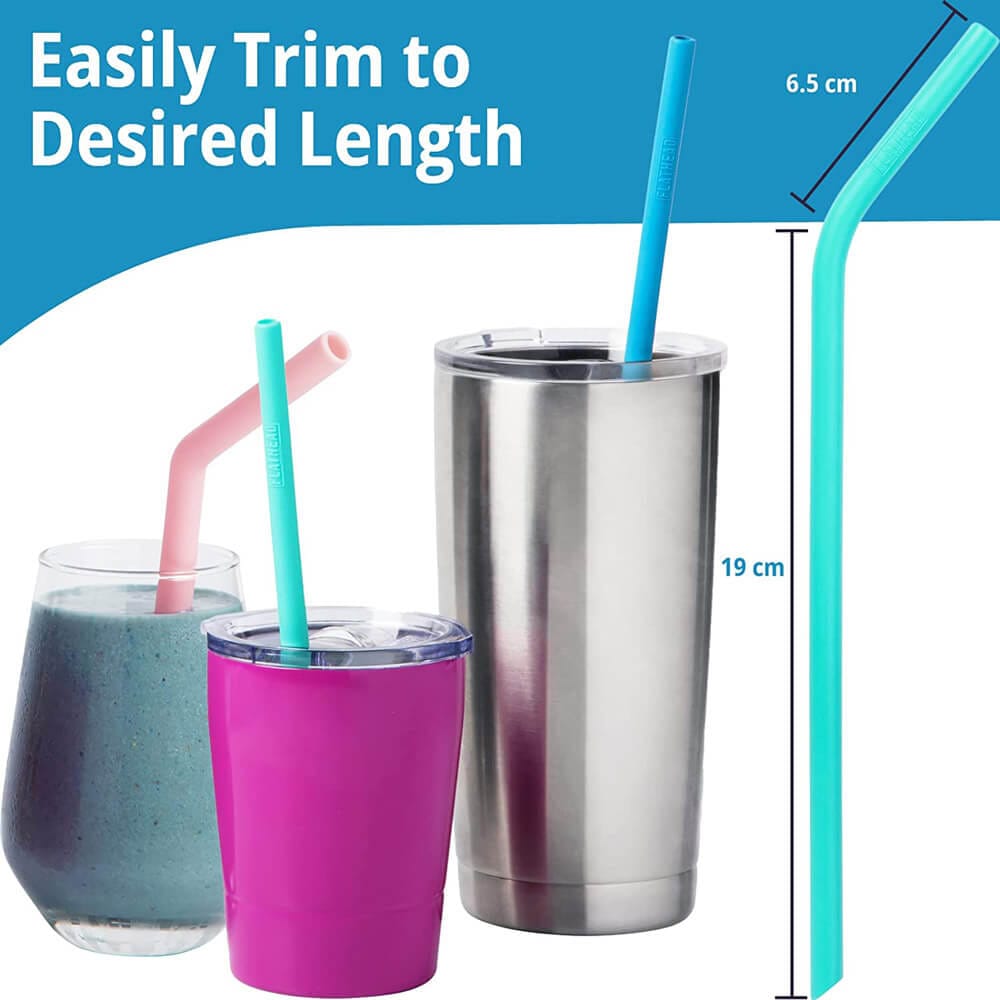Flathead 8 Reusable Silicone Smoothie Straws with Cleaning Brush
