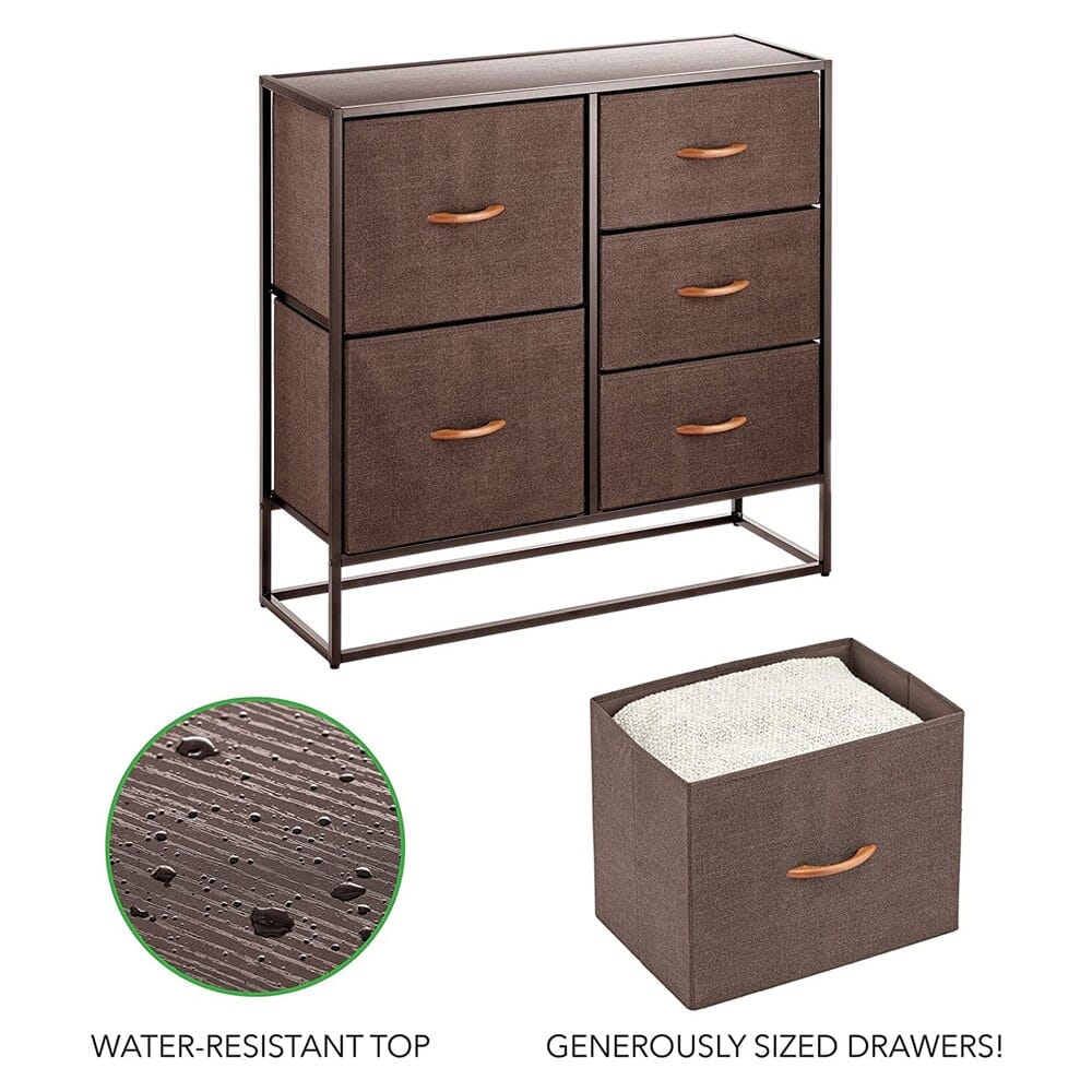 mDesign Tall Modern 5-Drawer Storage Dresser Unit, Espresso