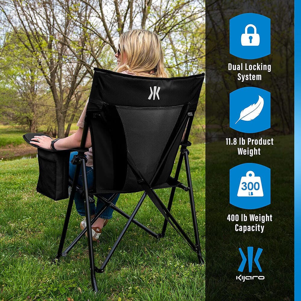 Kijaro XXL Dual Lock Portable Camping Chair with Built-In Cooler, Vik Black
