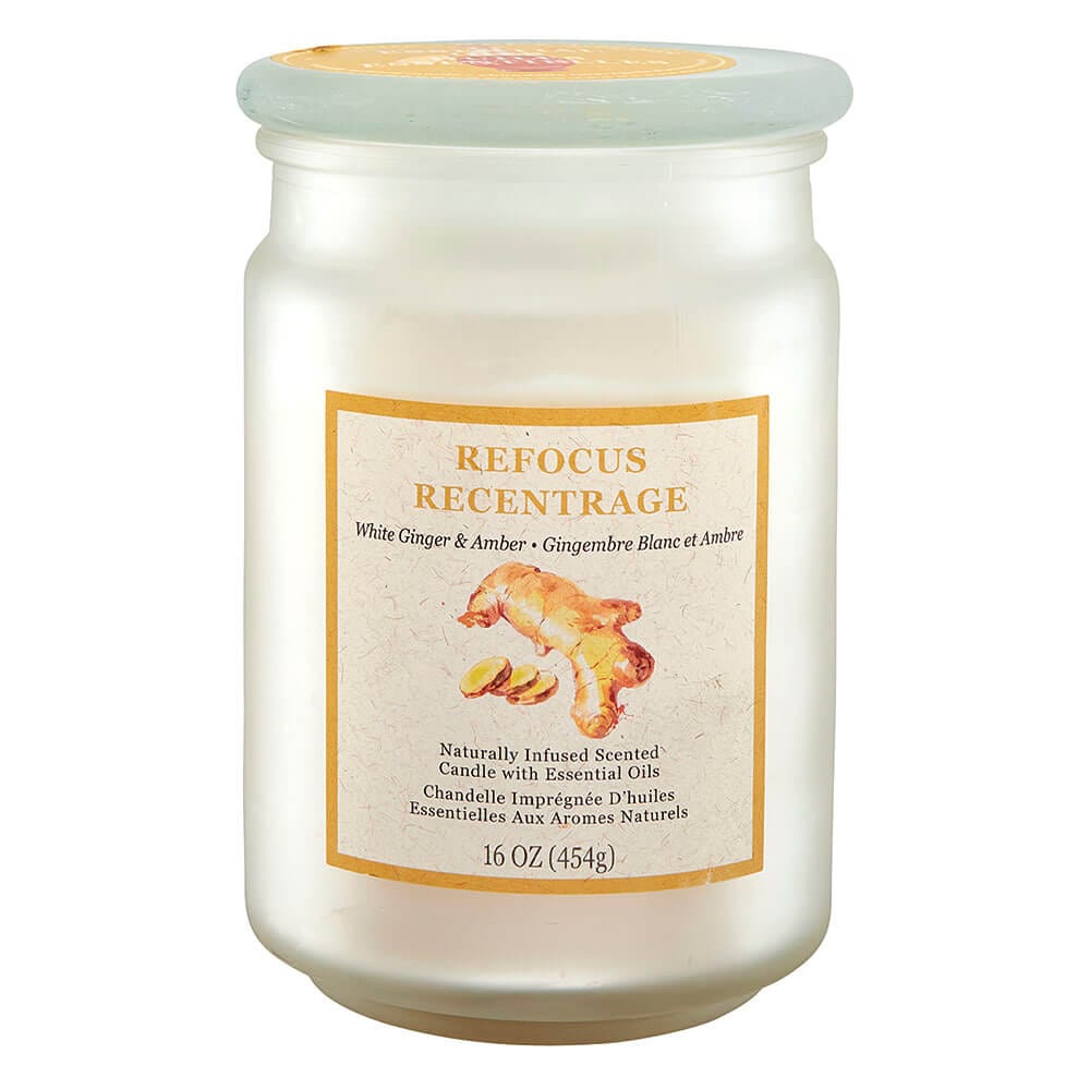 Refocus White Ginger and Amber Scented Candle, 16 oz