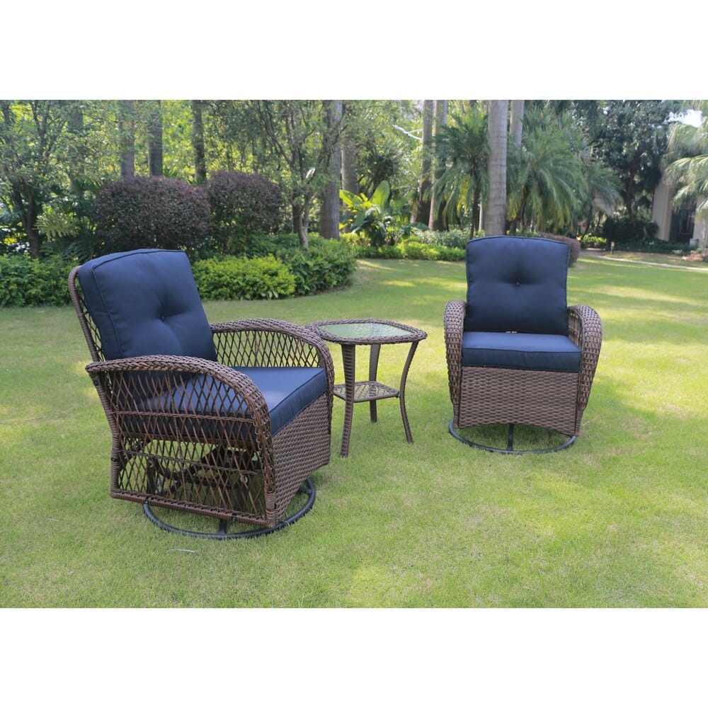 Outdoor Living Furnishings All-Weather 3-Piece Swivel Glider Set with Cushions