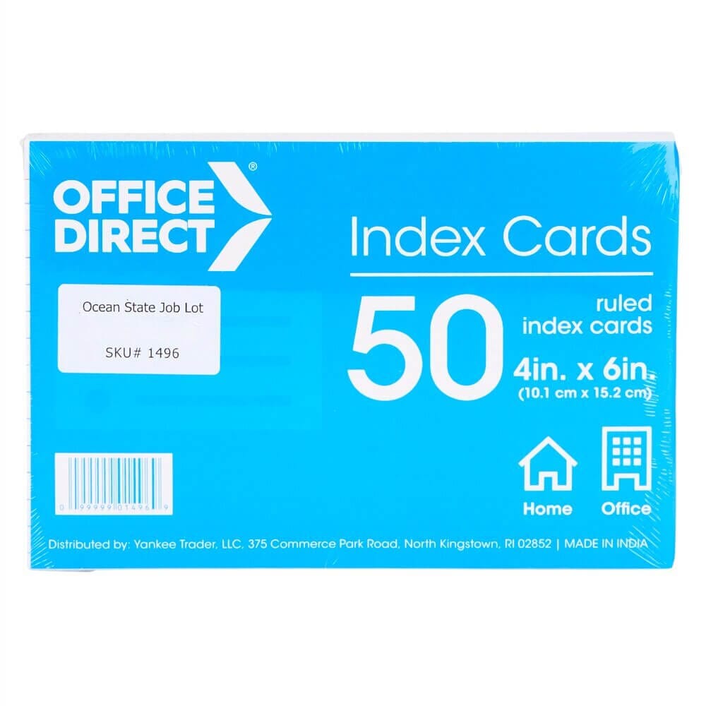 Office Direct Ruled 4" x 6" White Index Cards, 50-Count