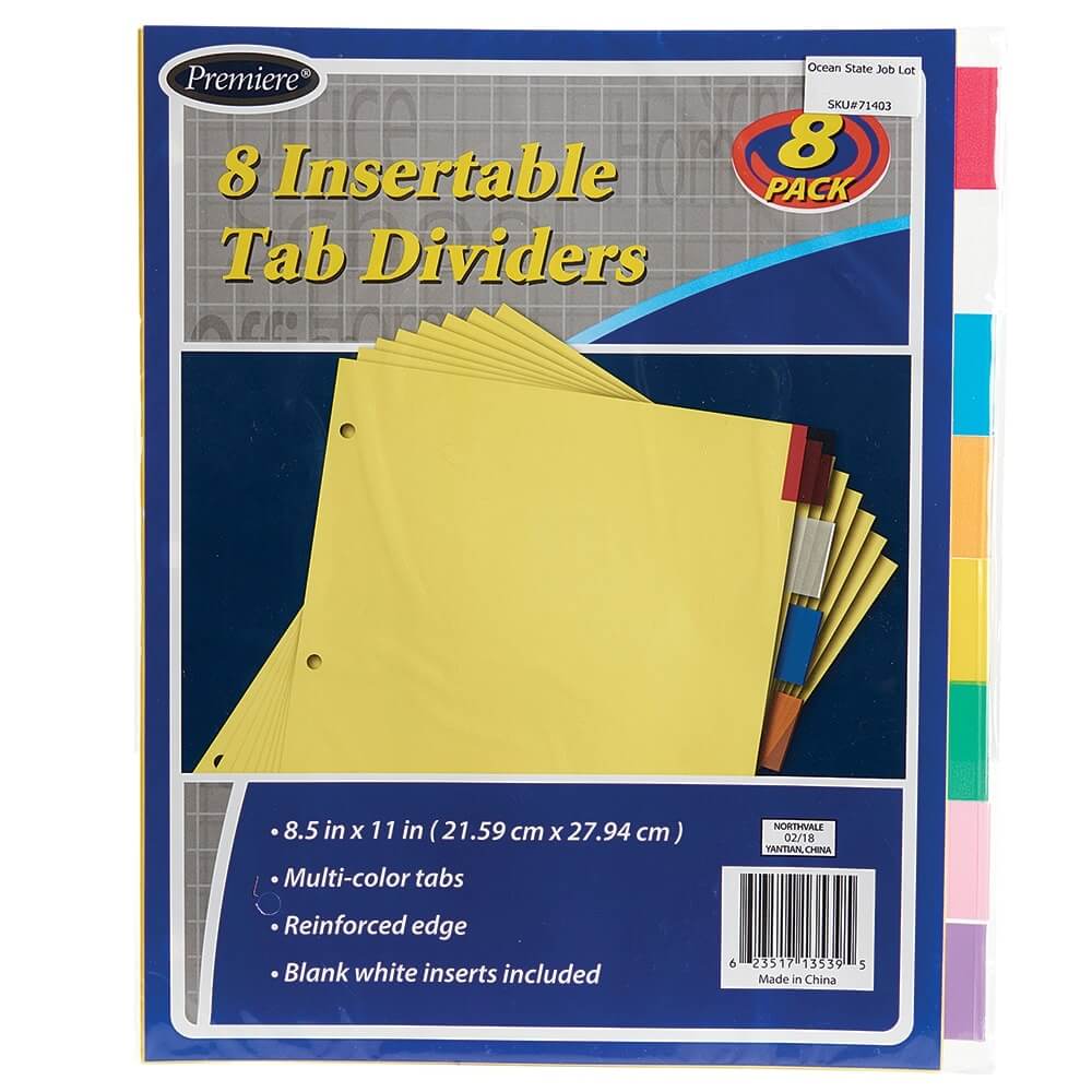 Premiere Insertable Tab Dividers, 8-Count