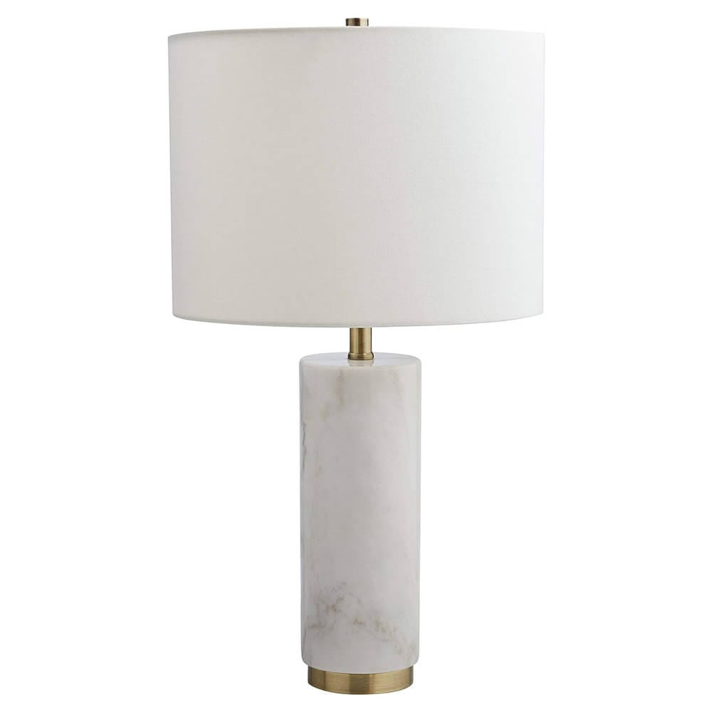 Rivet Mid-Century Modern Marble Pillar Desk Lamp, White Marble/Brass