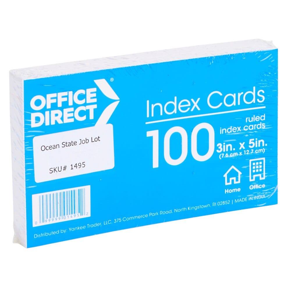 Office Direct Ruled 3" x 5" White Index Cards, 100-Count