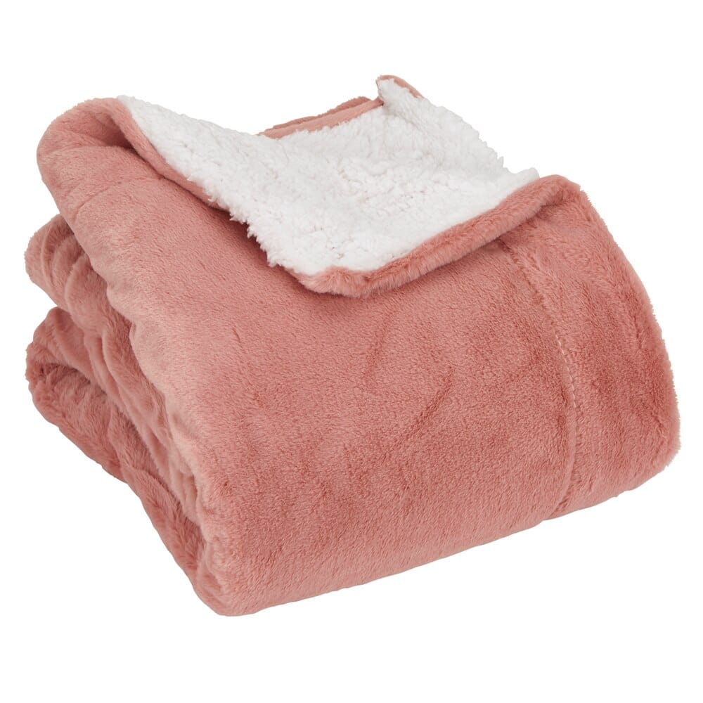 Faux Rabbit Fur and Sherpa Throw Blanket, 50" x 60"