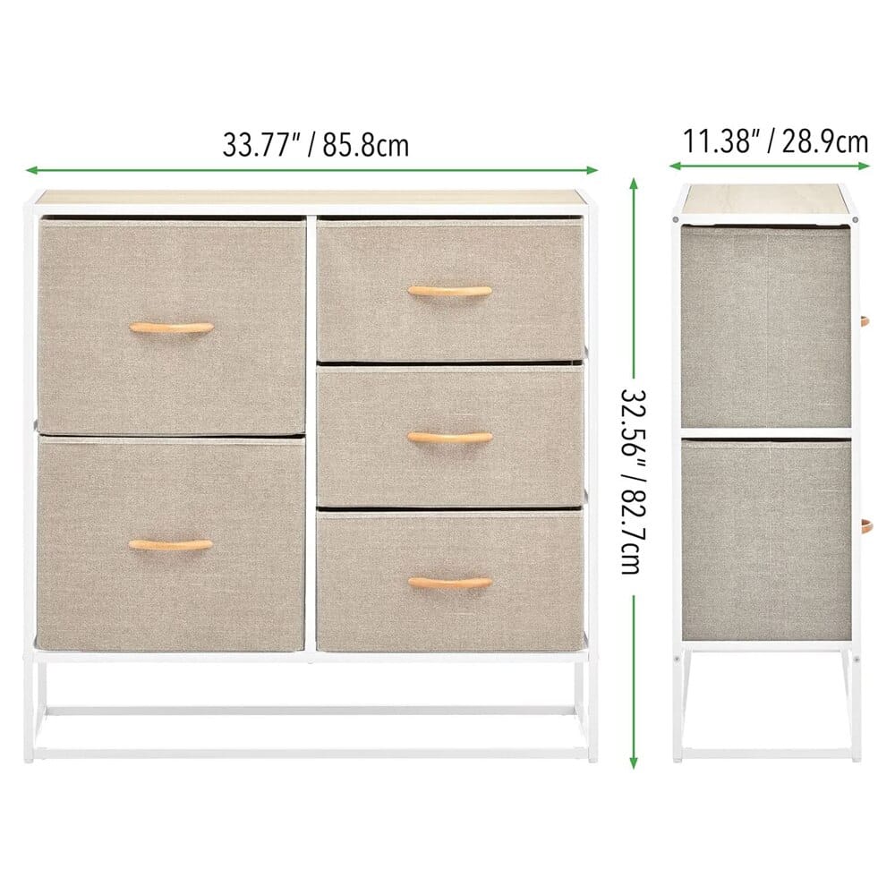 mDesign Tall Modern 5-Drawer Storage Dresser Unit, Linen