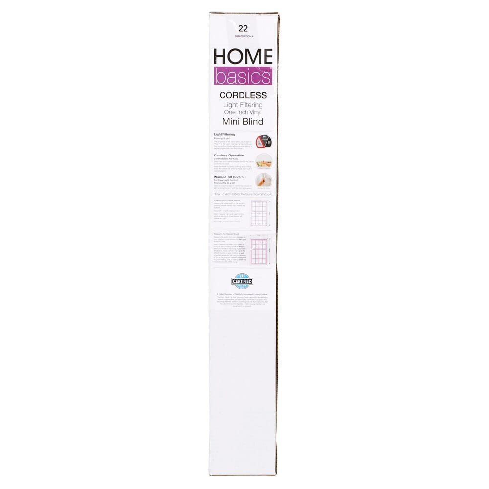 Home Basics Cordless Light Filtering Vinyl Mini Blinds, White, 27" x 64"