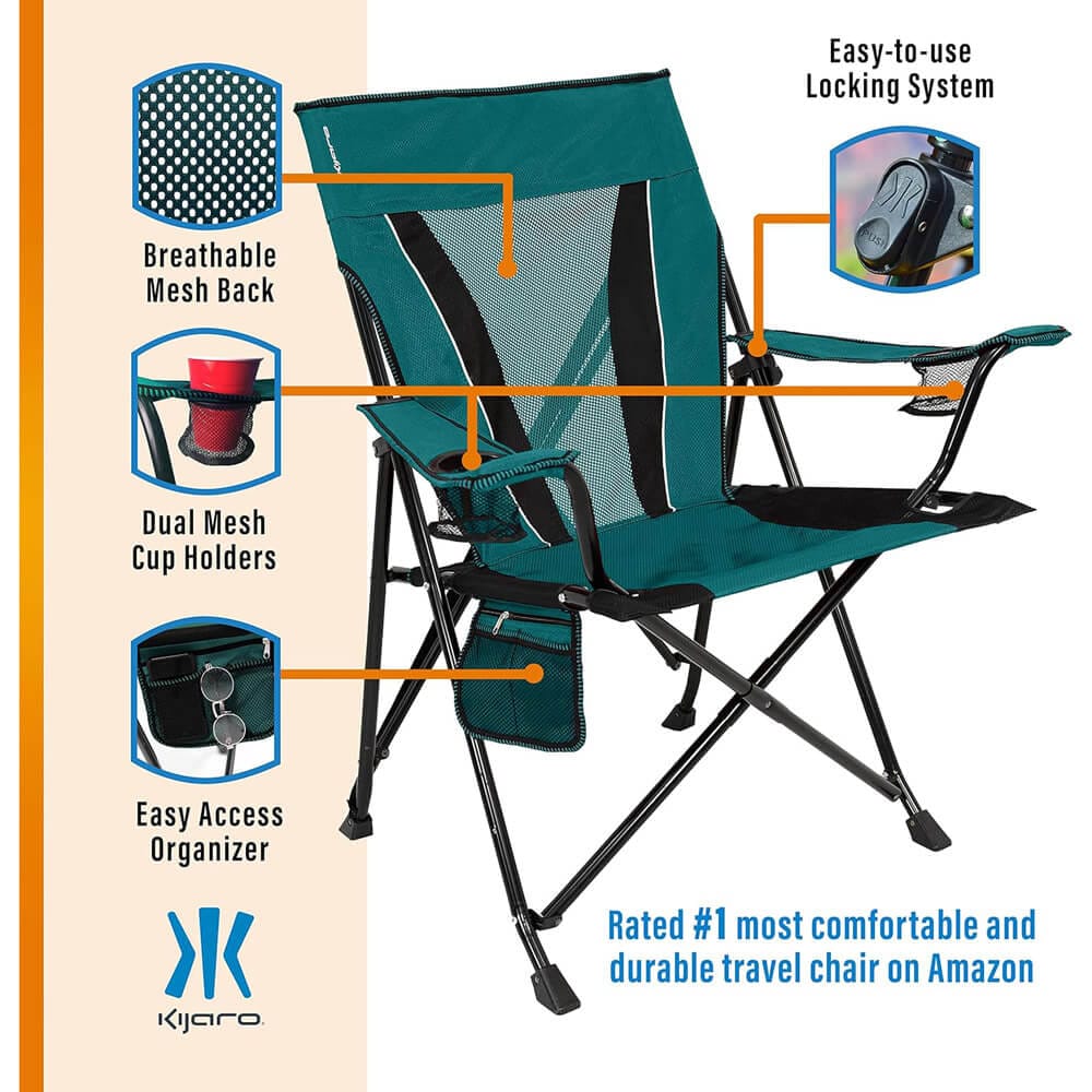 Kijaro XXL Dual Lock Portable Camping Chair, Cayman Blue Iguana