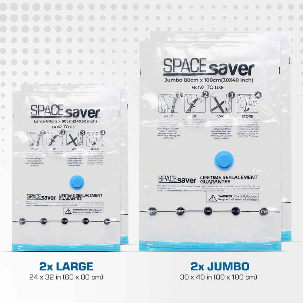 Spacesaver Premium Space Saver Vacuum Storage Bags Variety Pack, Jumbo & Large Size, 4-Pack