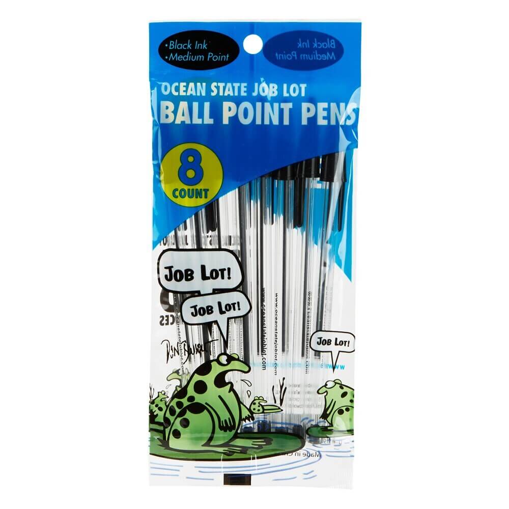 Ocean State Job Lot Black Ink Clear Barrel Ball Point Pens, 8-Count