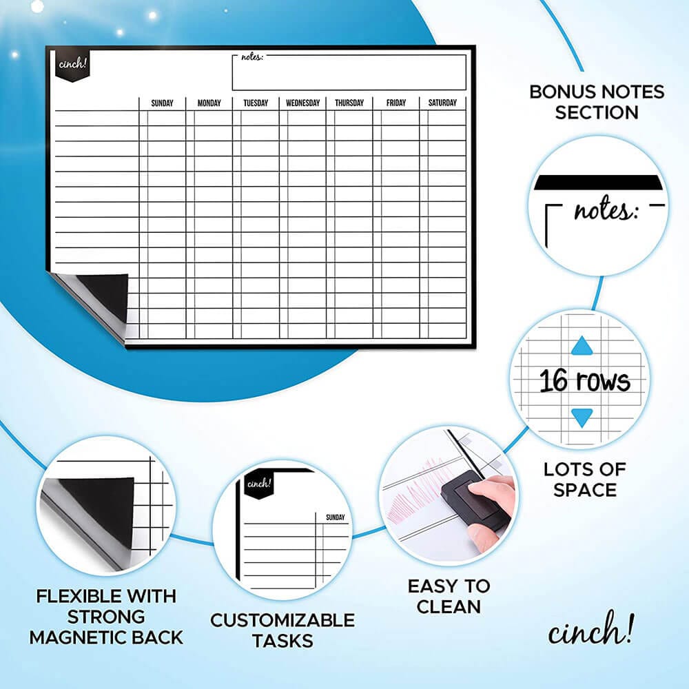 Cinch! 17" x 12" Magnetic Dry Erase Chore Chart Whiteboard for Kitchen Fridge