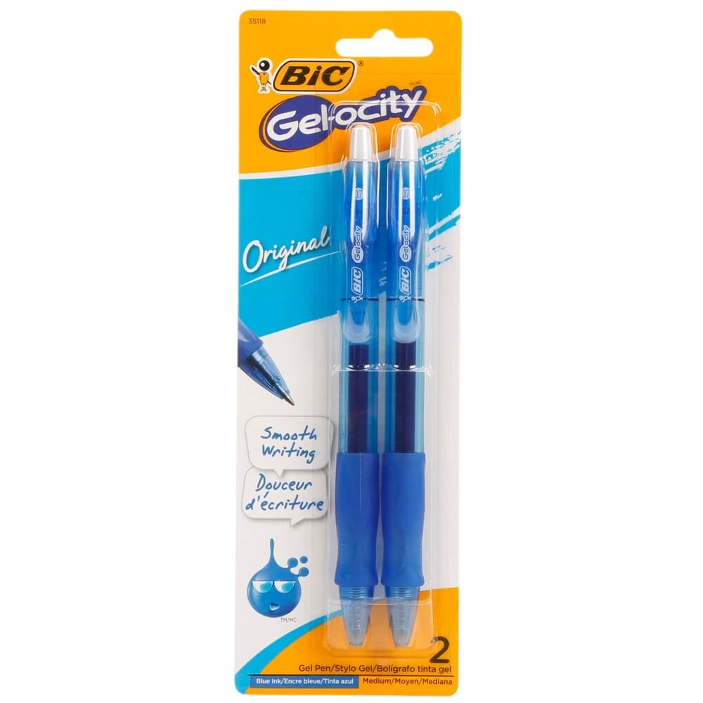 Bic Gel-ocity Blue Ink Gel Pens, 2-Count