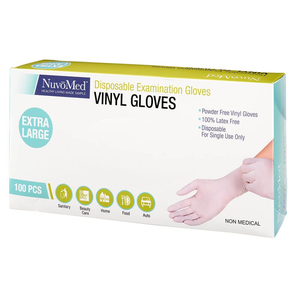NuvoMed Extra Large Disposable Vinyl Examination Gloves, 100 Count