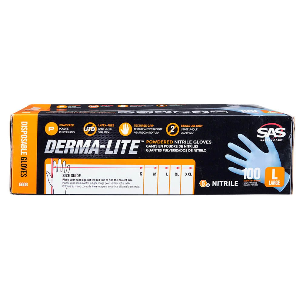 Derma-Lite Powdered Nitrile Disposable Large Gloves, 100 Count