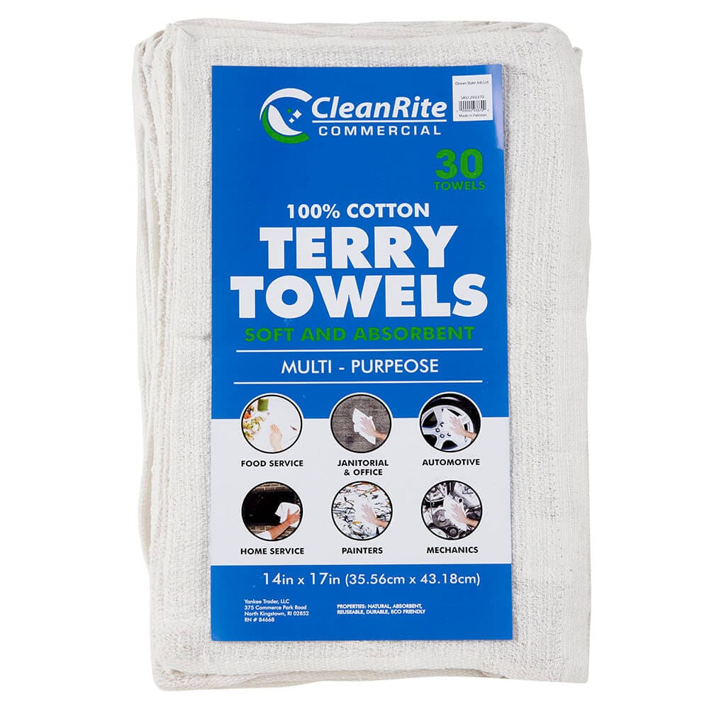 CleanRite Commercial Cotton Multi-Purpose Terry Towels, 30 Count
