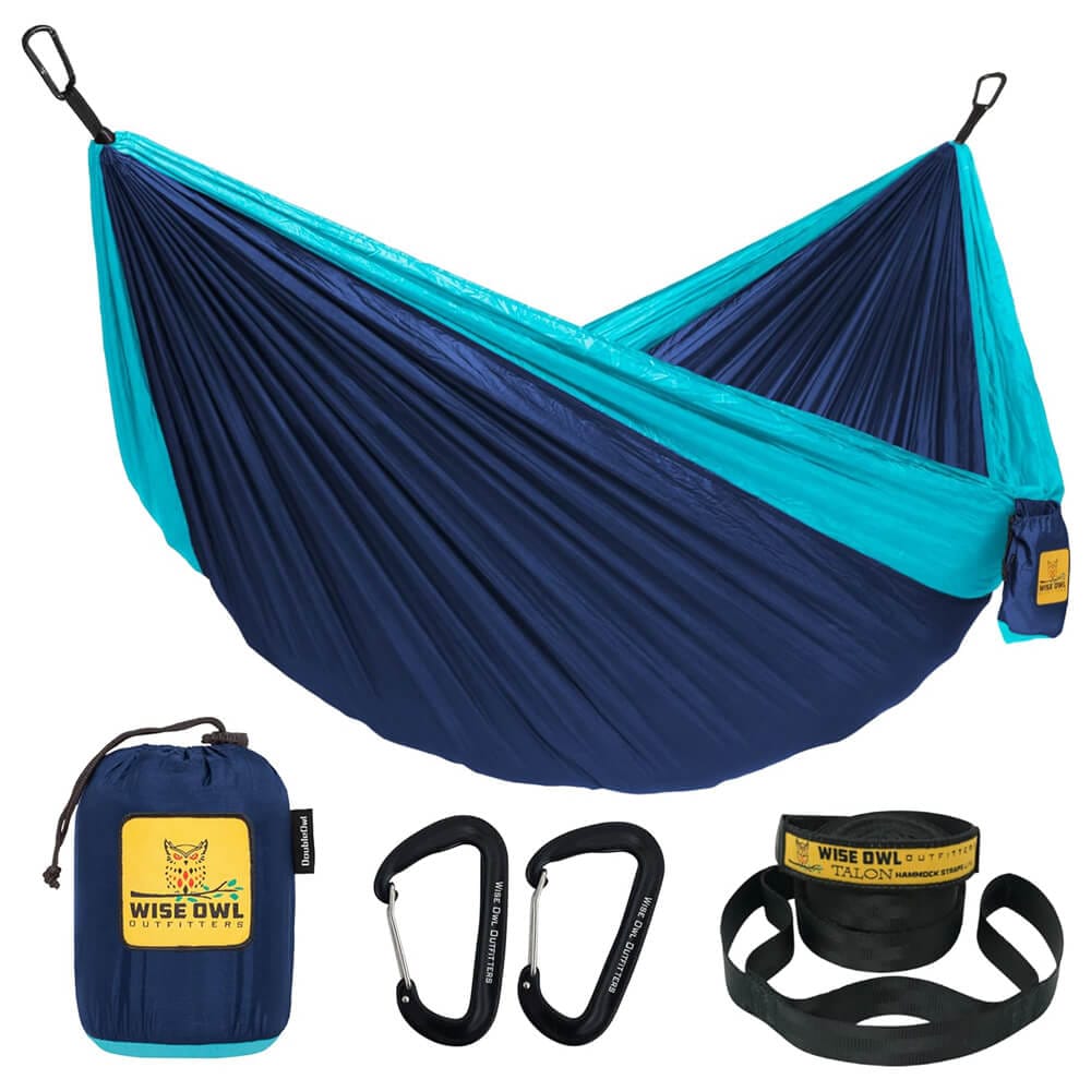 Wise Owl Outfitters Camping Hammock, Navy/Light Blue