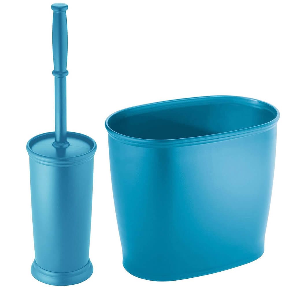 mDesign Compact Toilet Brush/Oval Waste Can Combination Set, Cornflower Blue