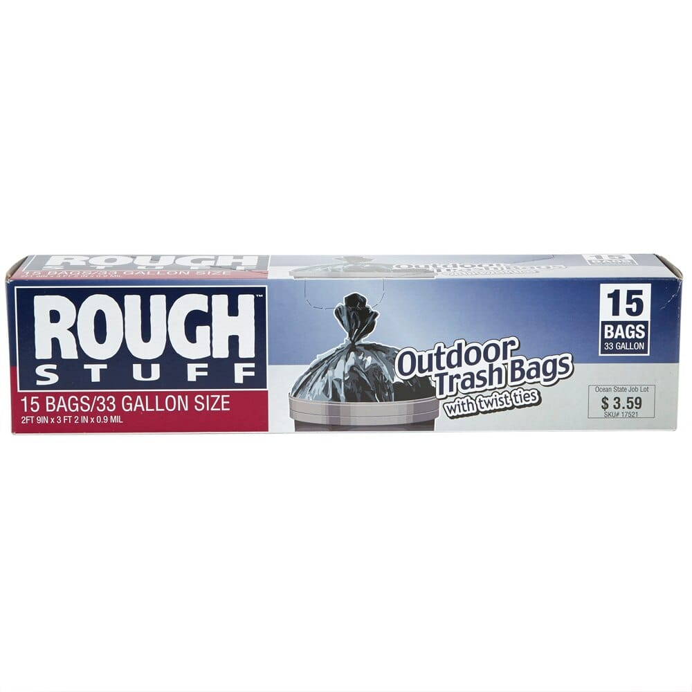 Rough Stuff 33 Gal Outdoor Trash Bags, 15 Count