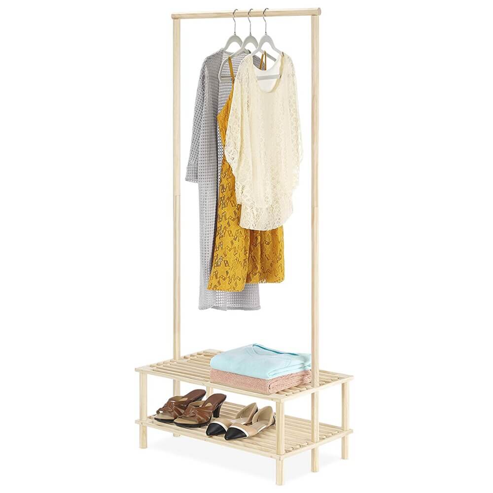 Whitmor Wood Garment Rack with Shelves, Natural Finish