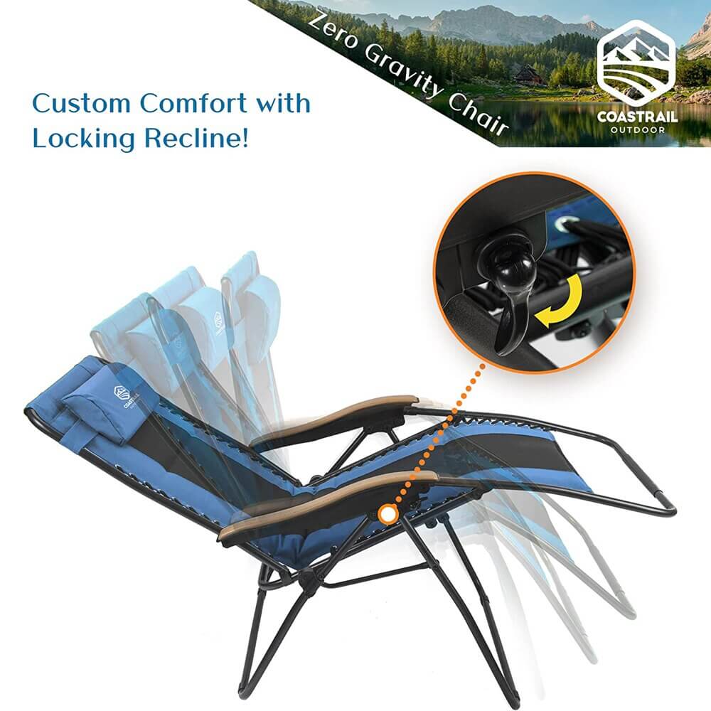 Coastrail Outdoor Zero Gravity Chair with Premium Wood-Like Armrests & Side Table with Cup Holder, Aqua/Black