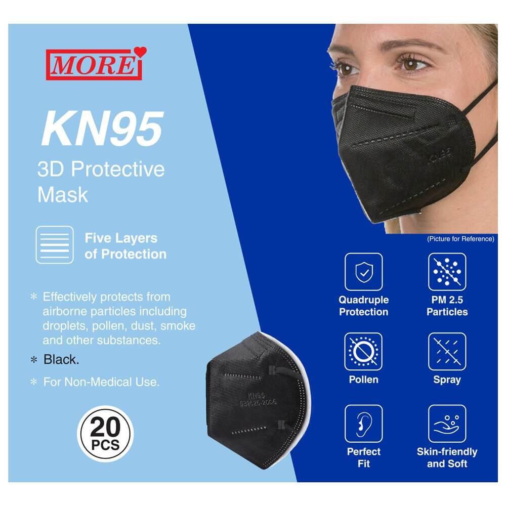 KN95 Disposable Protective Face Mask, Black, 20-Pack