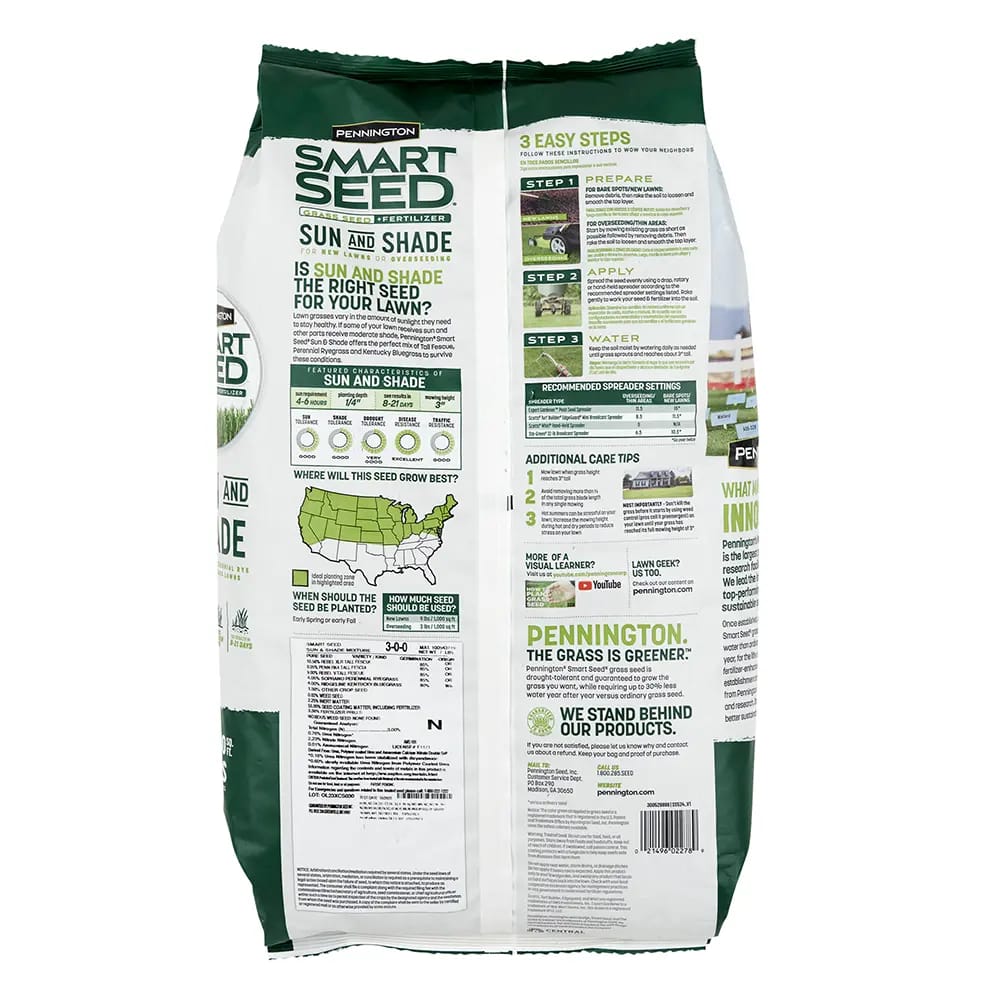 Pennington Smart Seed Sun & Shade Grass Seed, 7 lbs