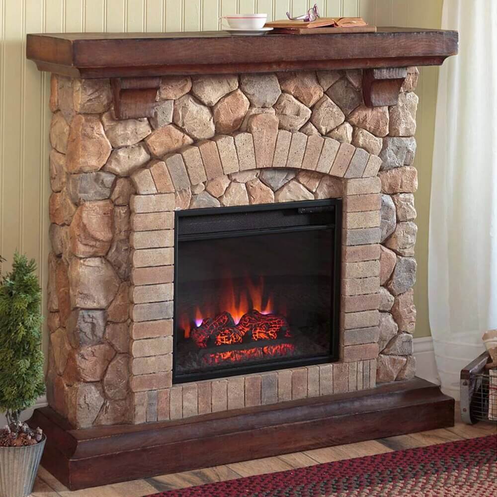Twin Star Home Tequesta Electric Fireplace Heater, Old World Brown