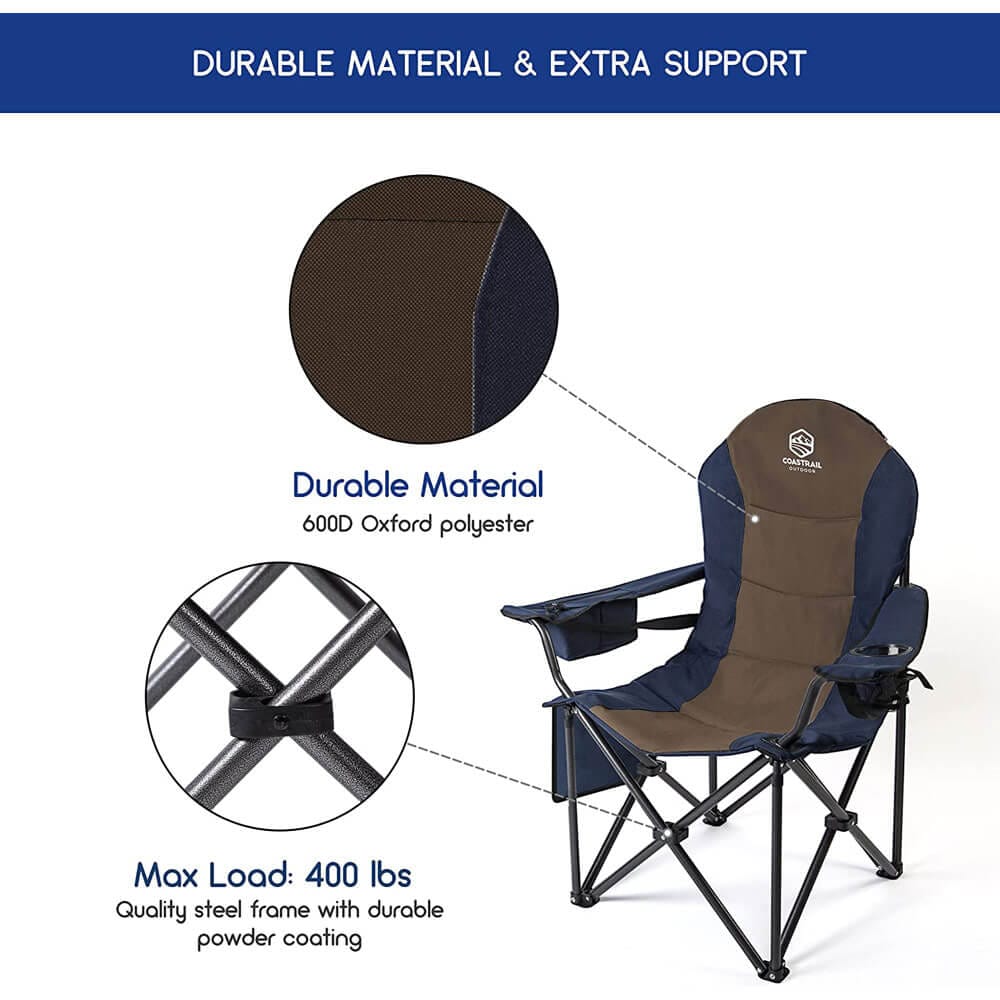 Coastrail Outdoor Oversized Camping Chair with Cooler Bag & Cup Holder, Blue/Brown