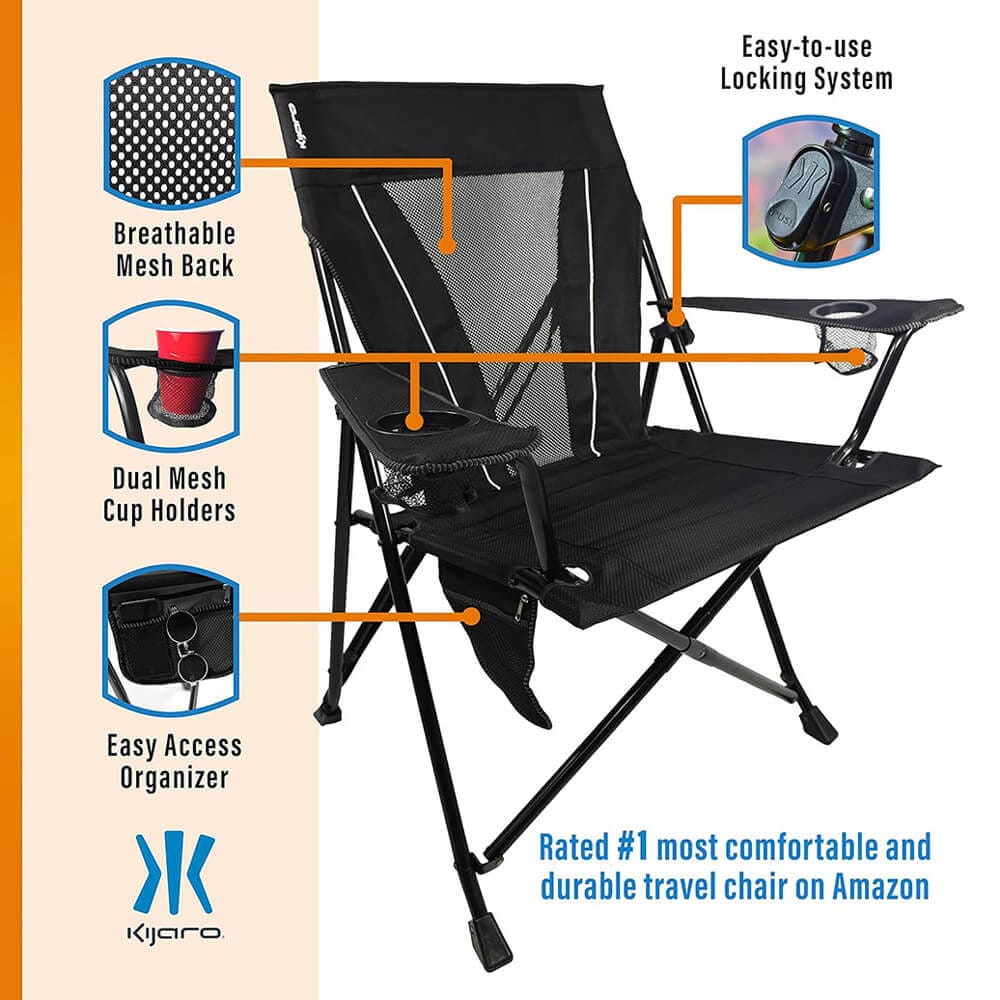 Kijaro XXL Dual Lock Portable Camping Chair, Vik Black