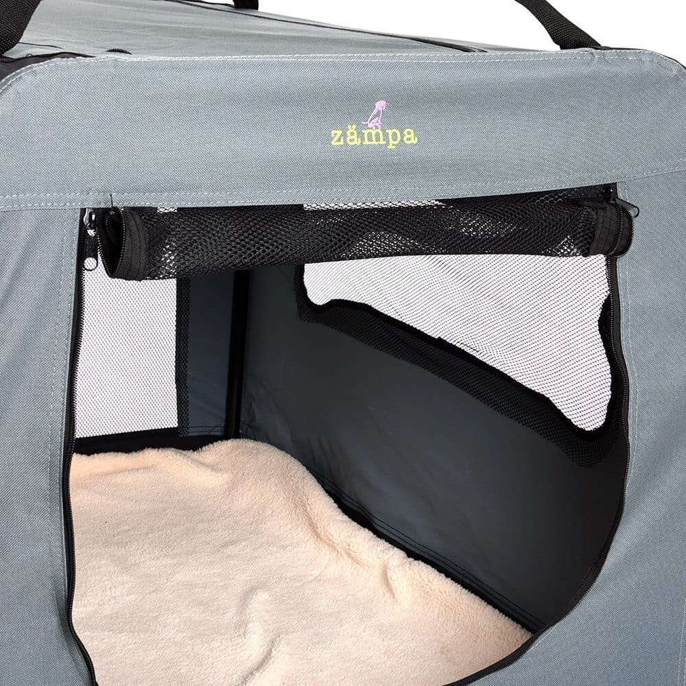 Zampa 2X-Large Portable Pet Crate, 40" x 27" x 27", Gray/Black