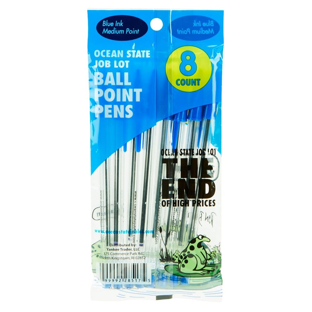 Ocean State Job Lot Blue Ink Clear Ball Point Pens, 8-Count