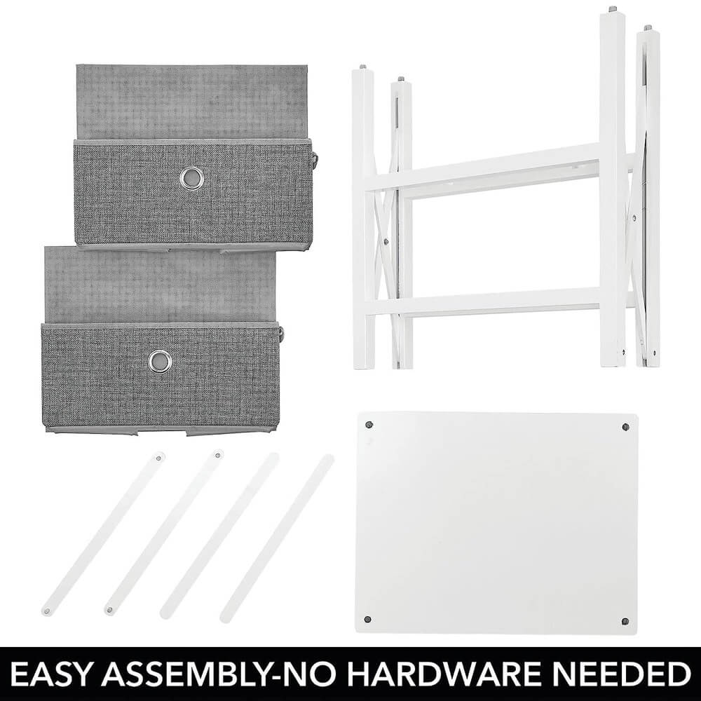 mDesign 2-Drawer Foldable Dresser, White/Gray