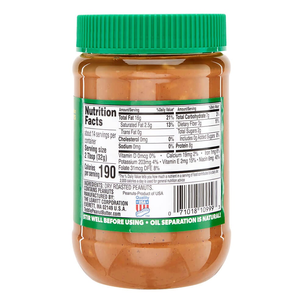 Teddie All-Natural Super Chunky Unsalted Peanut Butter, 16 oz